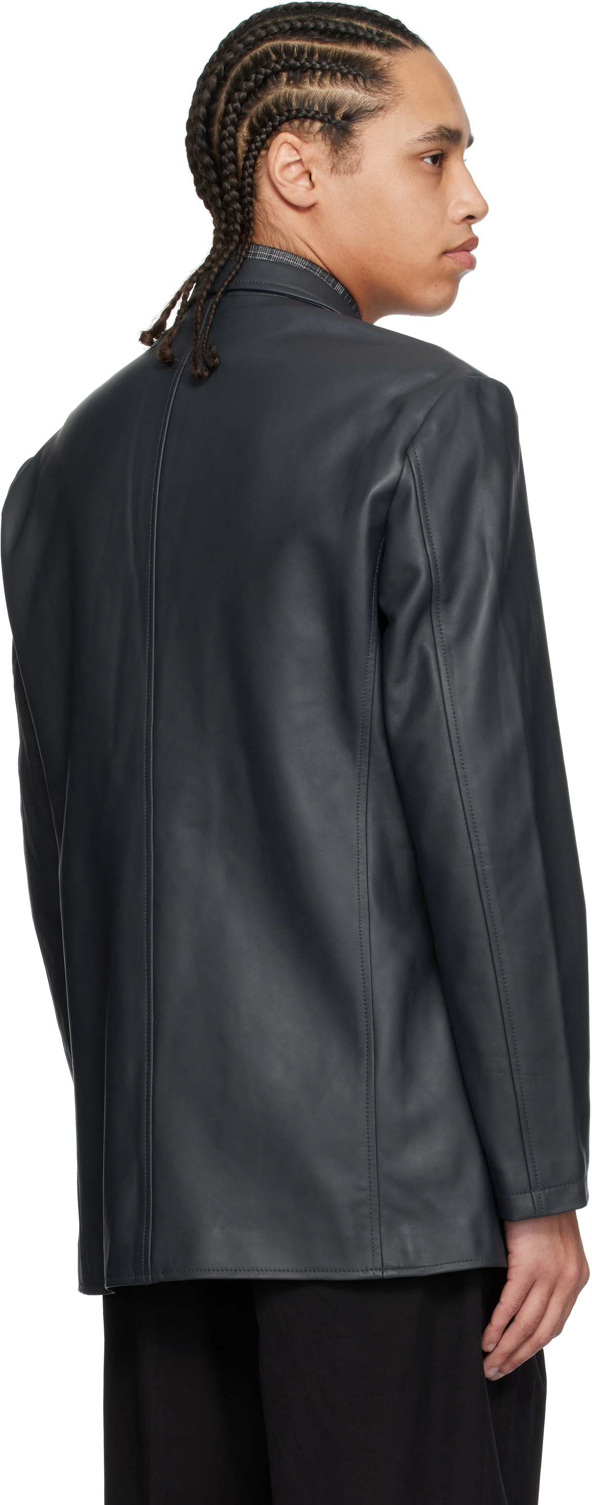 Carter Young Navy Single Breasted Leather Blazer