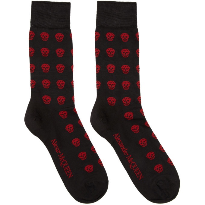 Photo: Alexander McQueen Black and Red Silk Short Skull Socks