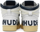 Rhude White & Navy Rhecess-Hi Sneakers