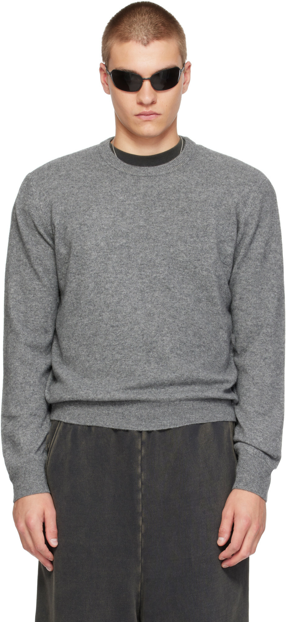 Entire Studios Gray Knit Cashmere Crewneck Sweater
