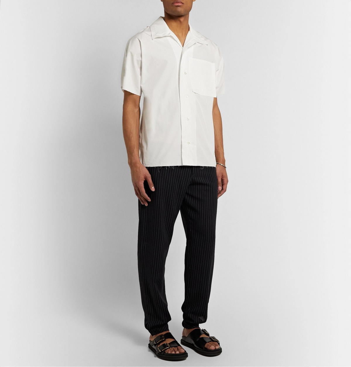 Rochas - Tapered Pinstriped Virgin Wool Trousers - Black