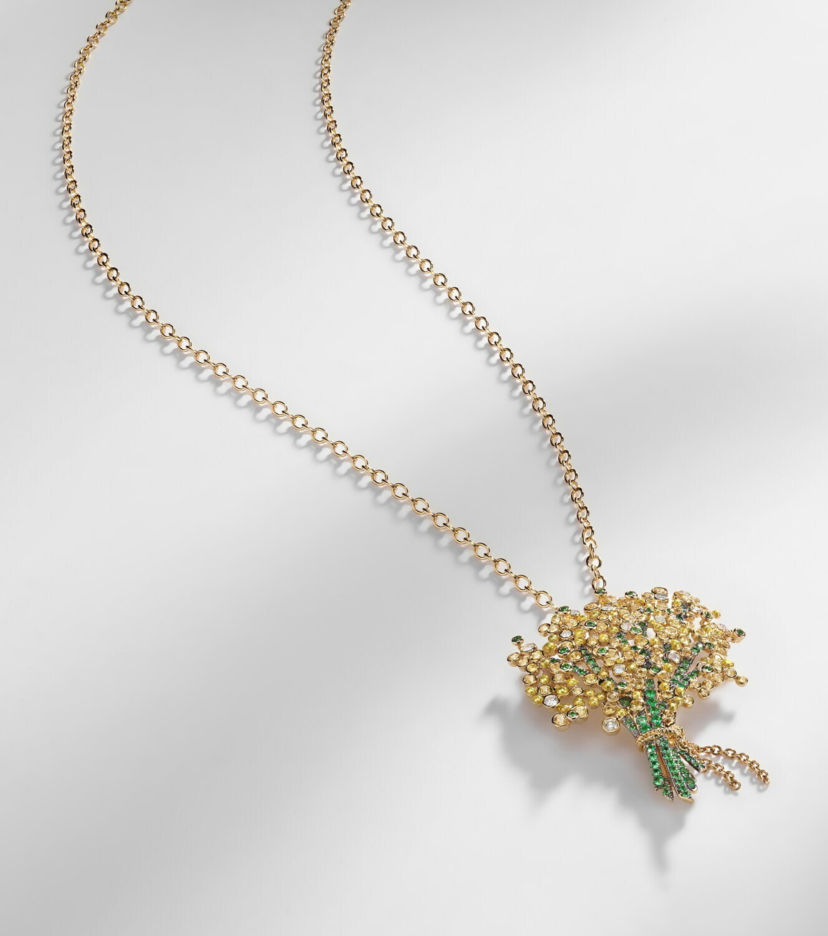 Yvonne Léon Broche Mimosa 9kt and 18kt gold pendant necklace with gemstones