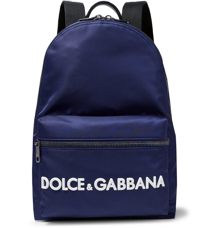 Photo: Dolce & Gabbana - Logo-Appliquéd Leather-Trimmed Shell Backpack - Navy