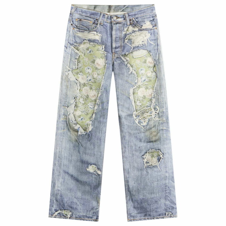 Photo: Acne Studios Men's 1981 Rose Print Denim Jeans in Blue/Green