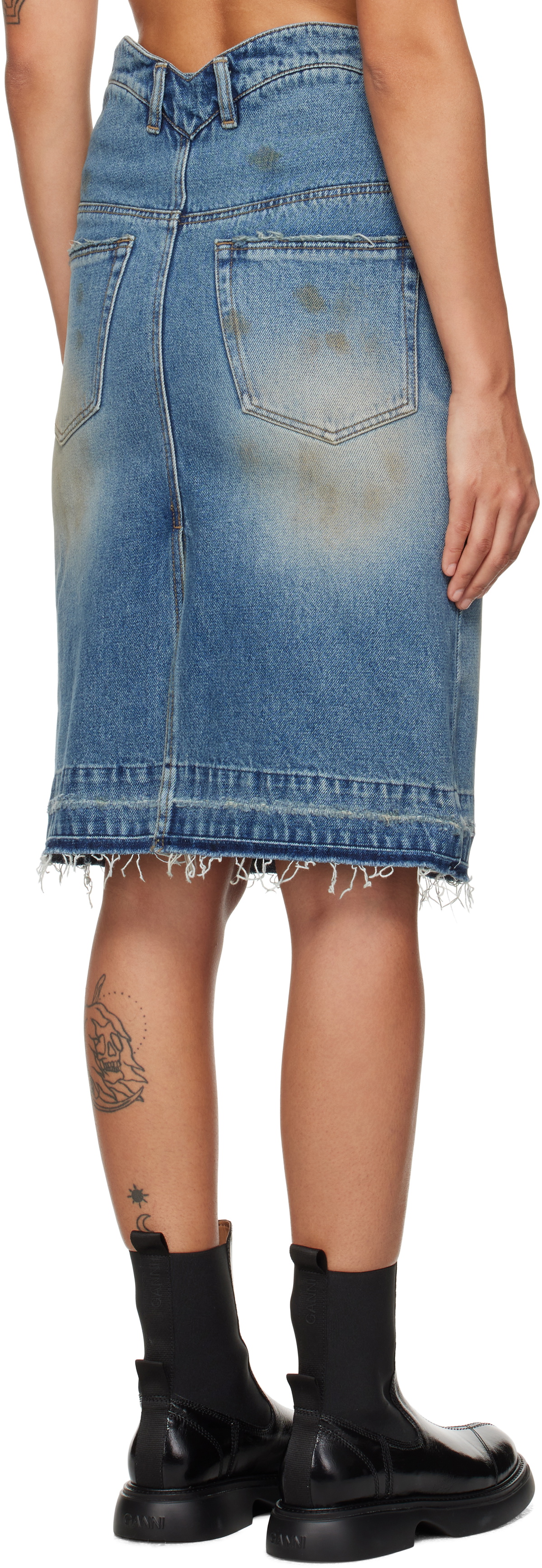 We11done Blue Heart Denim Midi Skirt