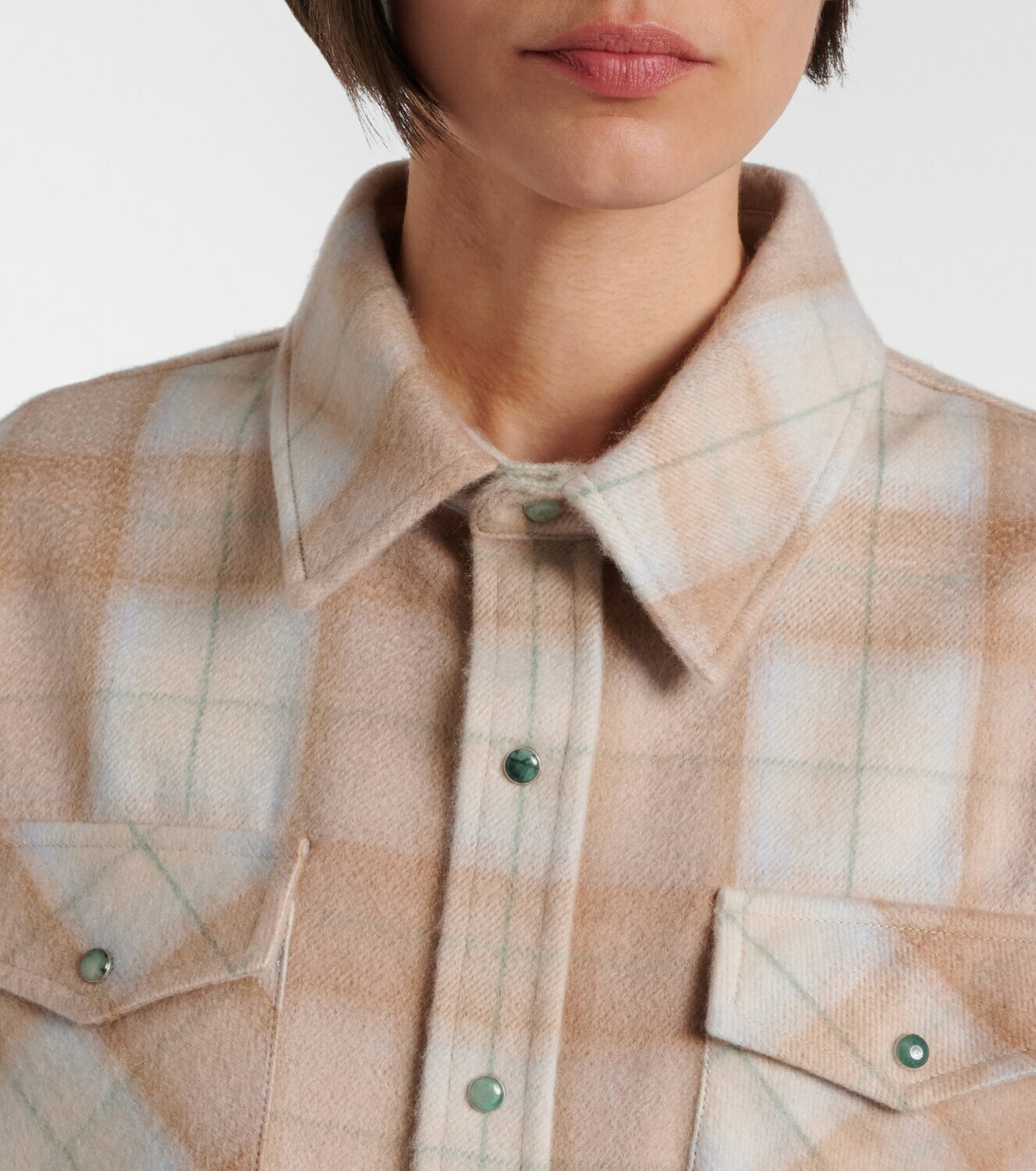 God's True Cashmere Champagne Tartan cashmere shirt with emerald