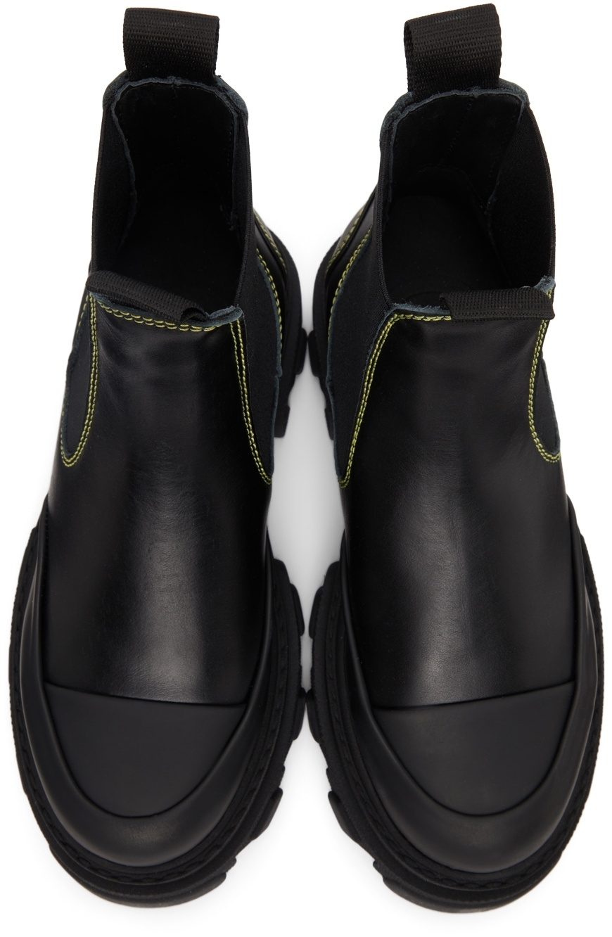 GANNI Black Contrast Stitch Leather Ankle Boots GANNI
