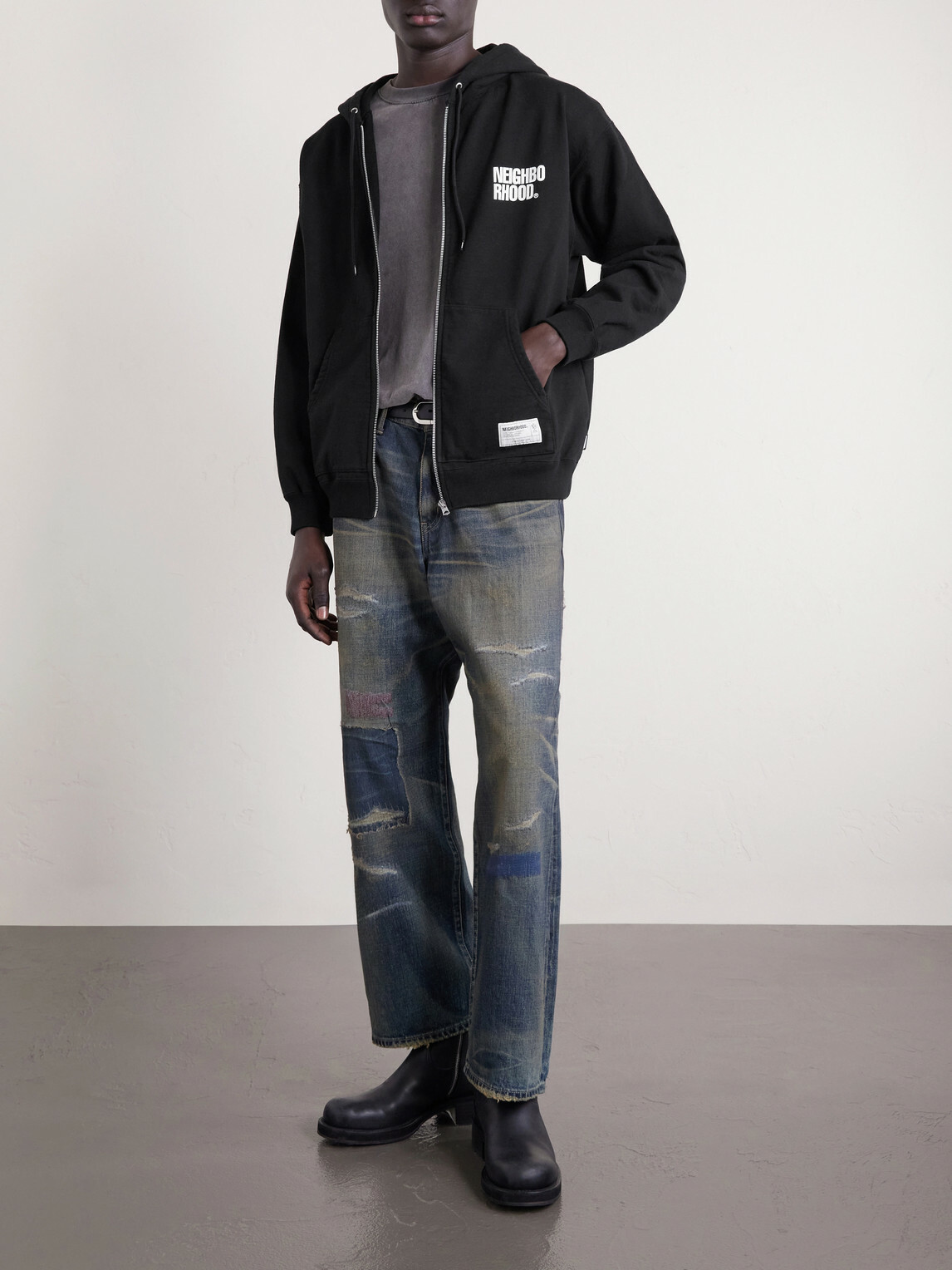 Neighborhood - Logo-Print Cotton-Jersey Hoodie - Black Neighborhood