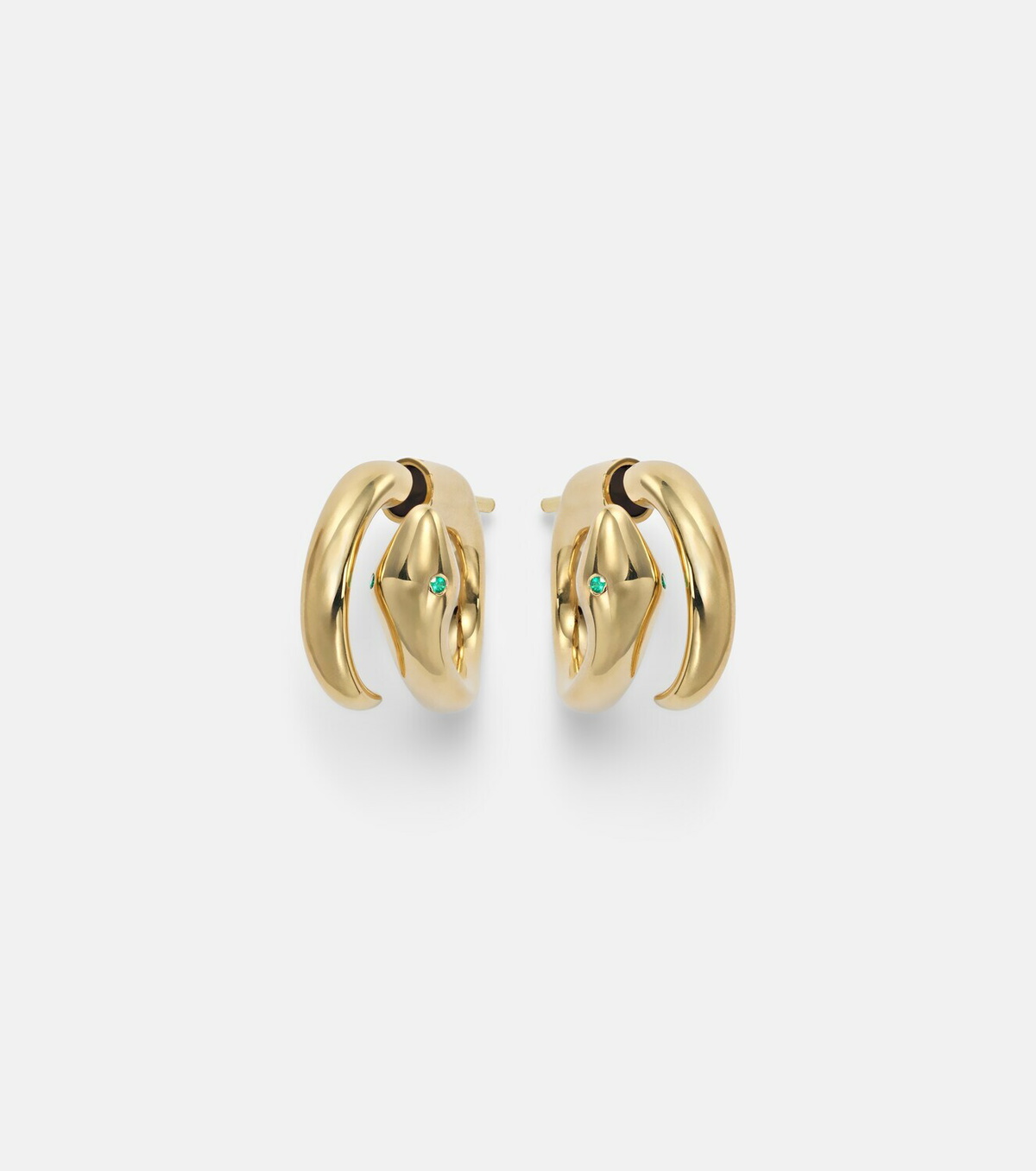 Ileana Makri Spiral Cobra 18kt gold earrings with emeralds