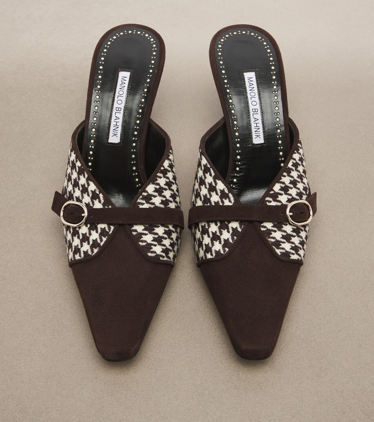 Manolo Blahnik Mircamu houndstooth and suede mules