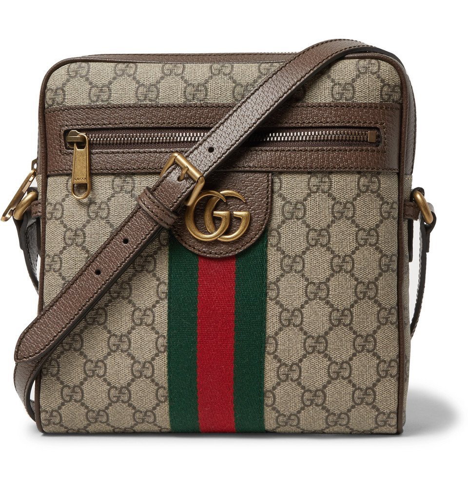 GUCCI Leather-Trimmed Monogrammed Supreme Coated-Canvas Messenger