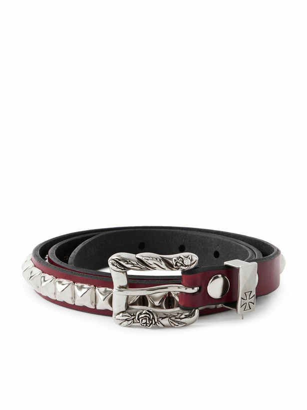 Photo: Enfants Riches Déprimés - 2cm Logo-Embossed Studded Leather Belt - Burgundy