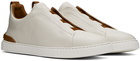 ZEGNA Off-White & Tan Triple Stitch Sneakers