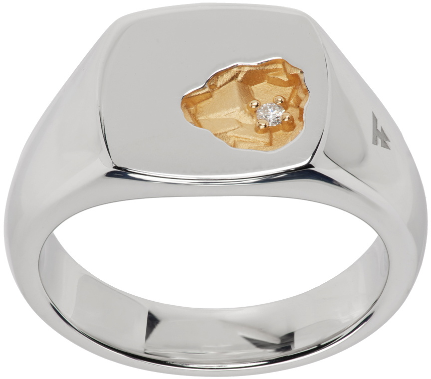 Tom Wood Silver Mined Small Diamond Ring Tom Wood
