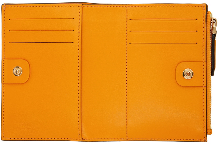 Fendi Orange Ff Embossed Leather Chain Wallet