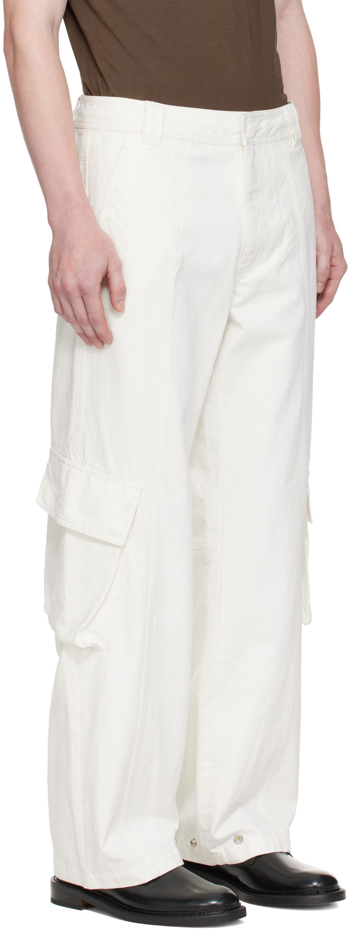 Still Kelly White Cotton Canvas Cargo Pants