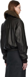 LEMAIRE Brown Shearling Collar Blouson Leather Jacket