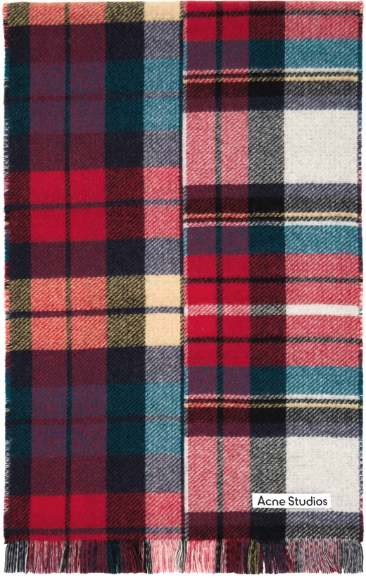 Photo: Acne Studios Red & Blue Mixed Check Scarf