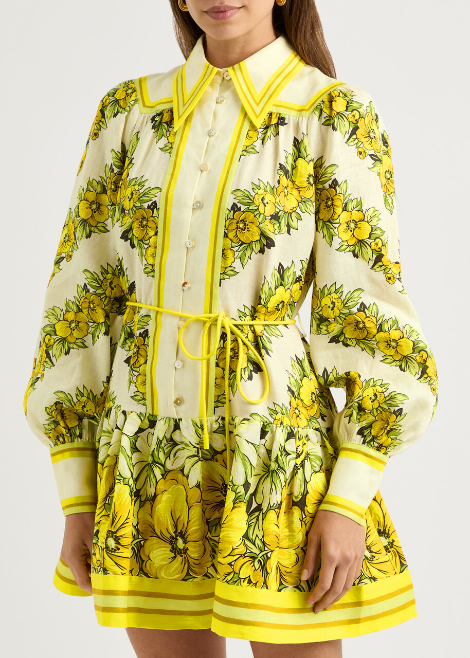 knee length dresses for ladies Aysha Buttoned Linen Midi Dress / Lemon | Meshki main image 0