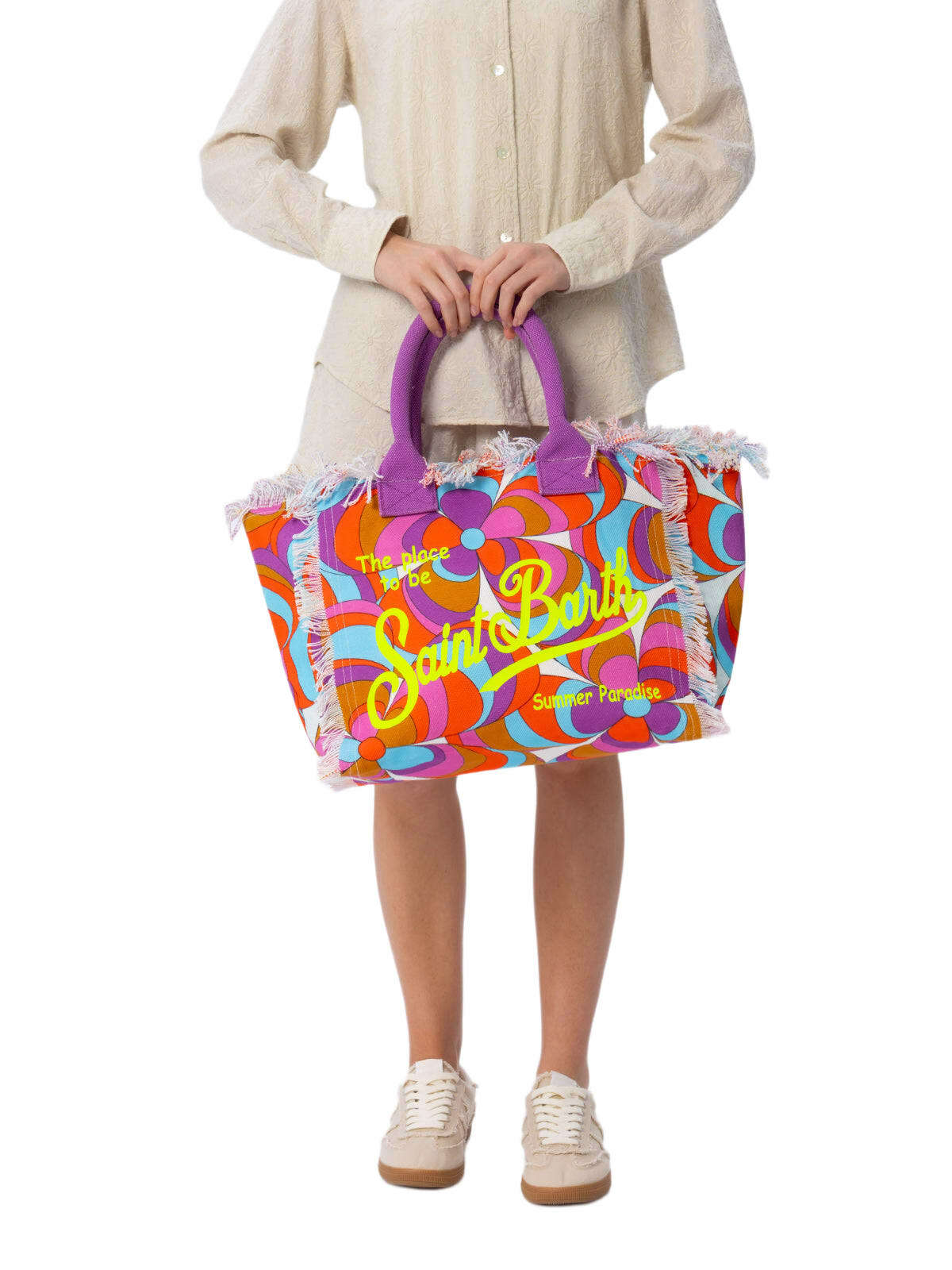MC2 Saint Barth Cotton Canvas Vanity Tote Bag With Daisy Print