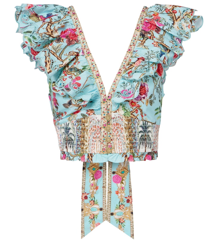 Photo: Camilla Embellished floral cotton poplin crop top