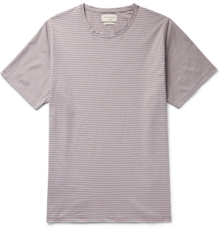 Photo: Oliver Spencer Loungewear - Danbury Striped Organic Cotton-Jersey T-Shirt - Purple
