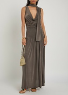 Aya Muse Alyve Scarf-effect Brushed Jersey Maxi Dress Chocolate