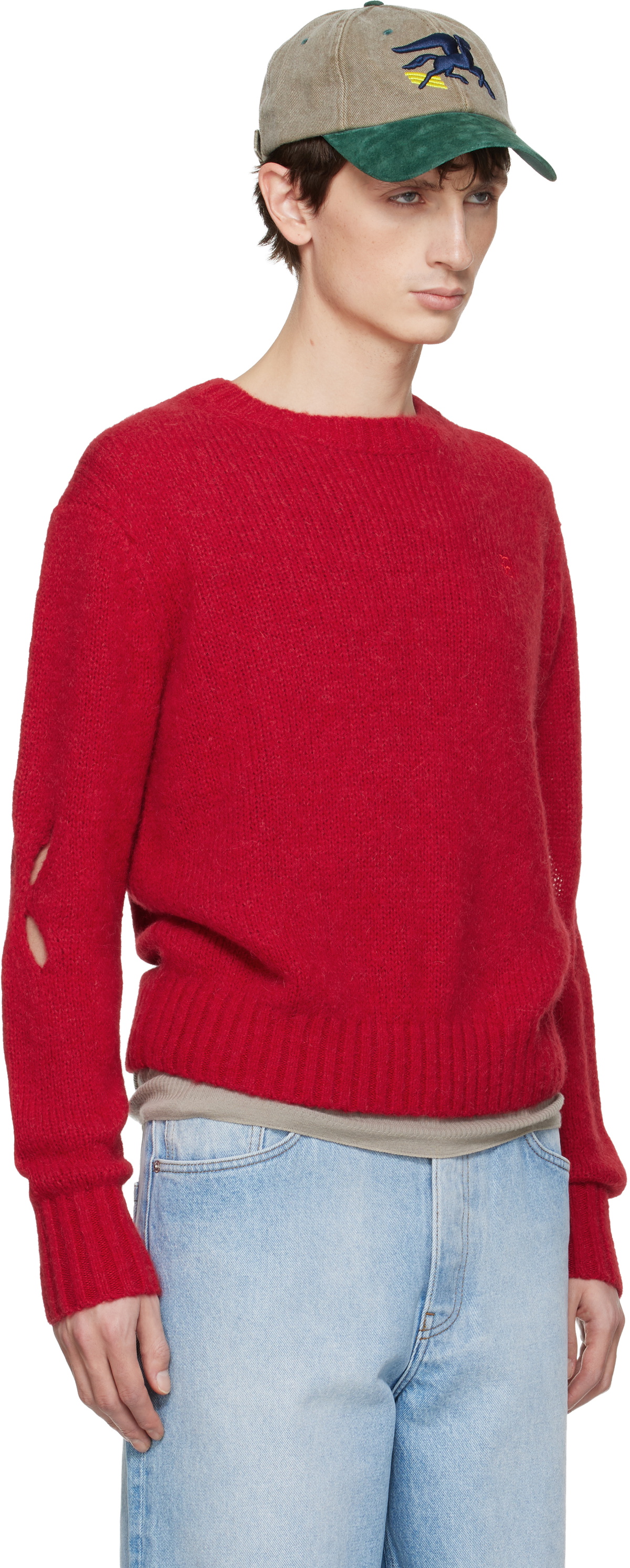 Stefan Cooke Red Slashed Shaggy Sweater