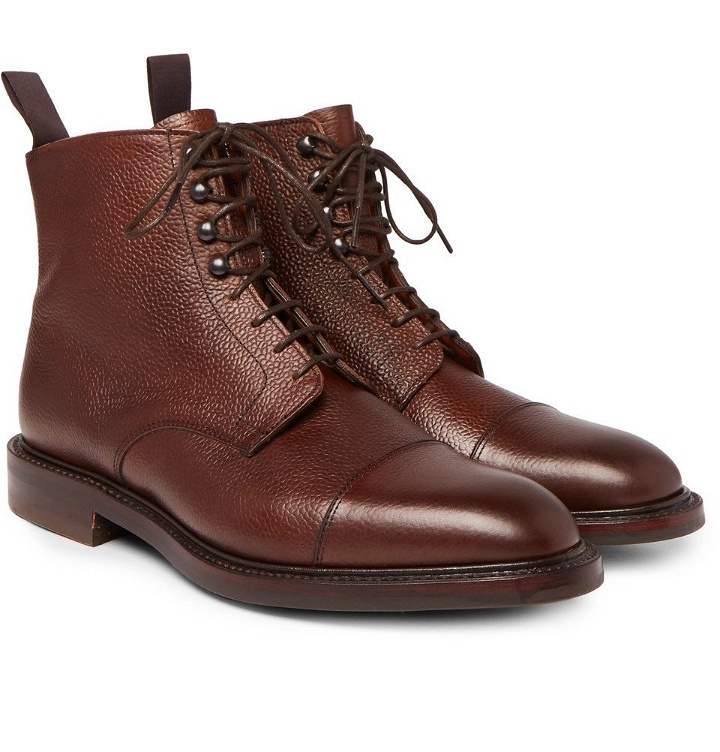 Photo: Kingsman - George Cleverley Cap-Toe Pebble-Grain Leather Boots - Chocolate