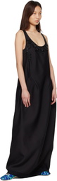 Dries Van Noten Black Rounded Wool & Silk Maxi Dress
