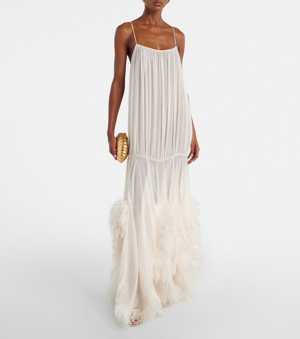 Xu Zhi Feather-trimmed gathered gown