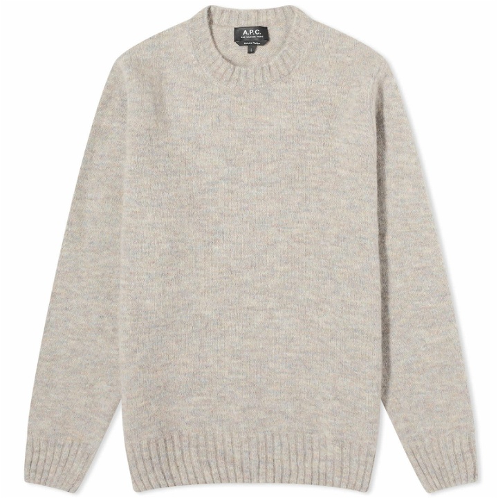 Photo: A.P.C. Lucas Brushed Alpaca Crew Knit in Heathered Light Grey
