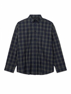 Balenciaga - Oversized Button-Down Collar Logo-Print Checked Cotton-Flannel Shirt - Blue