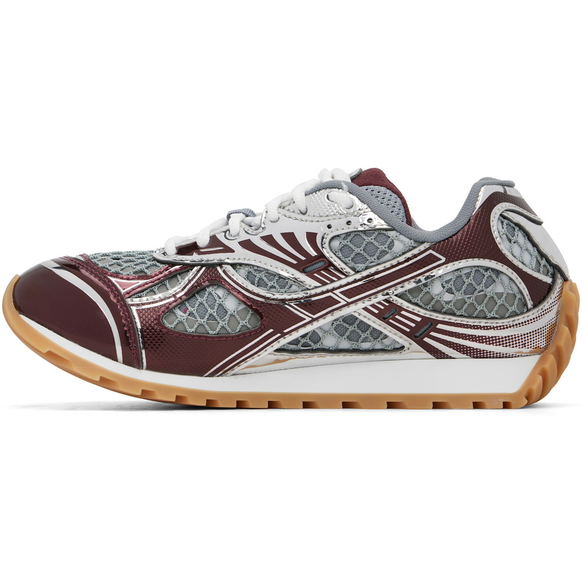 Bottega Veneta Burgundy & Silver Orbit Sneakers