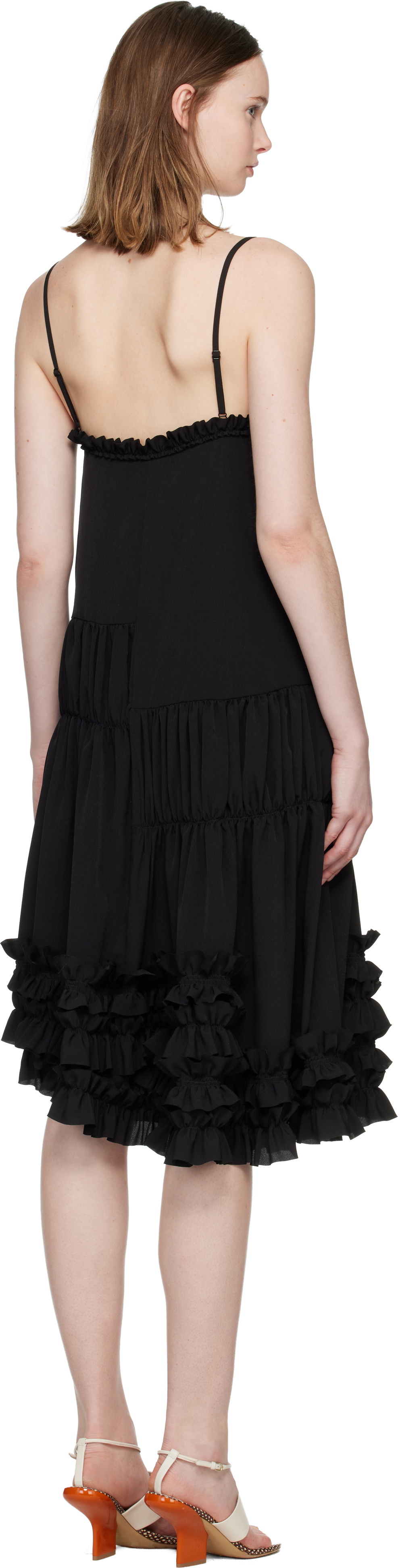 Dries Van Noten Black Asymmetrical Ruffle Minidress