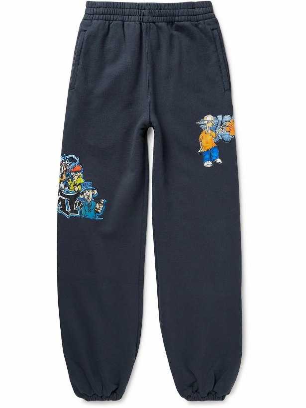 Photo: Off-White - Graff Pupp Embroidered Printed Cotton-Jersey Sweatpants - Blue