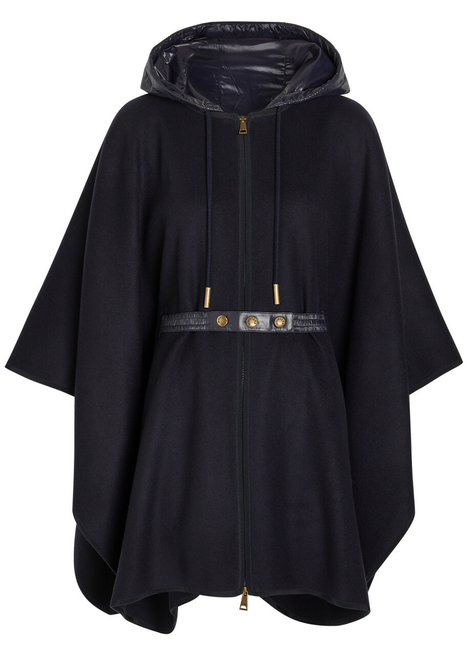 Moncler Hooded Belted Wool-blend Cape Coat - Navy - One Size