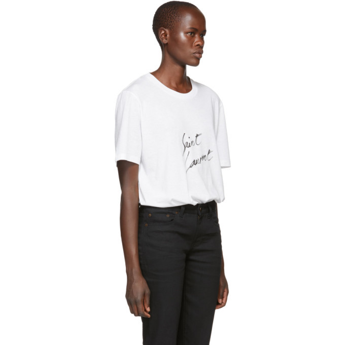 Saint Laurent White Signature Logo T Shirt Saint Laurent