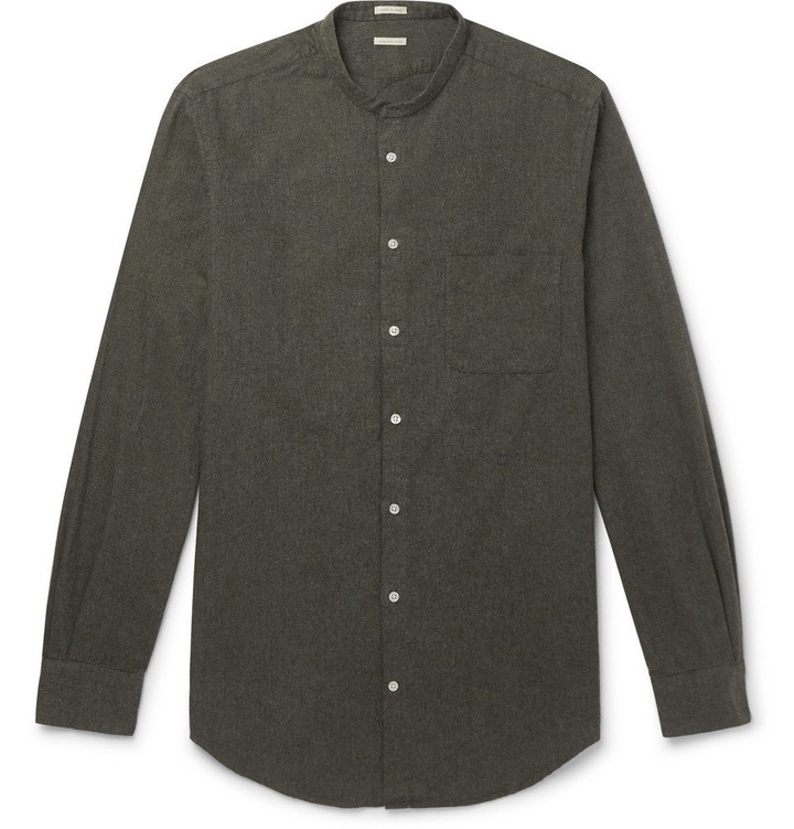 Photo: Massimo Alba - Grandad-Collar Cotton-Flannel Shirt - Army green