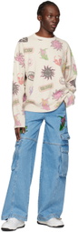 GCDS Blue Embroidered Denim Cargo Pants