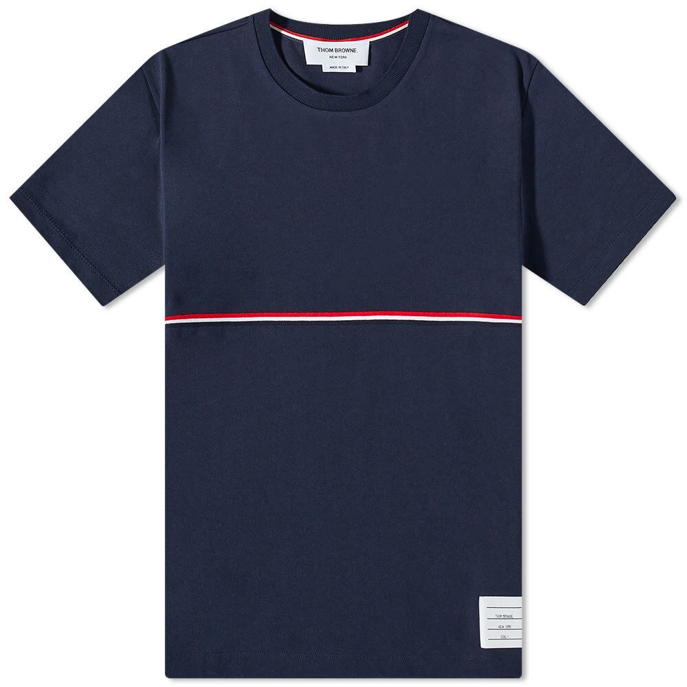 Thom Browne Men's Tricolor Stripe T-Shirt in Navy Thom Browne