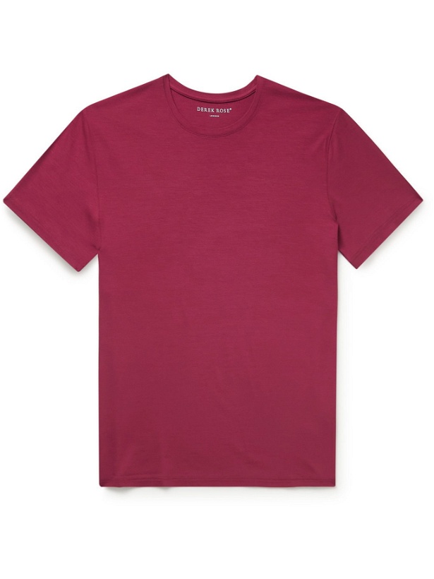 Photo: Derek Rose - Basel Stretch Micro Modal Jersey T-Shirt - Burgundy