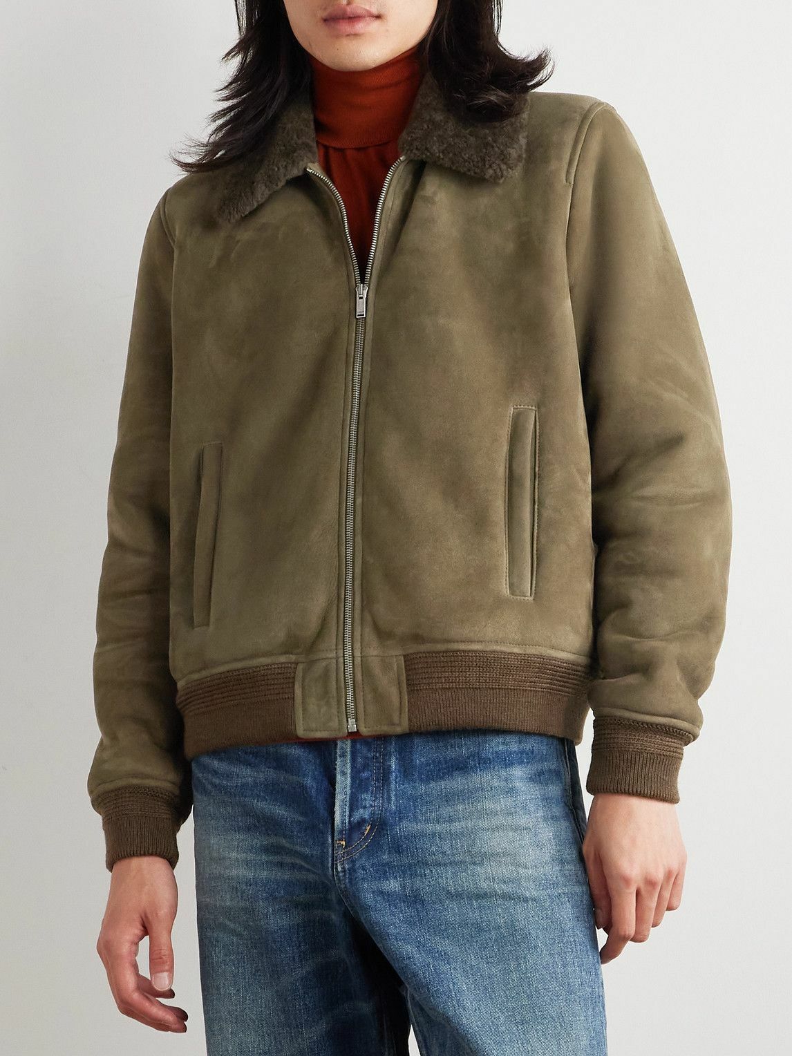 SAINT LAURENT - Shearling Blouson Jacket - Green