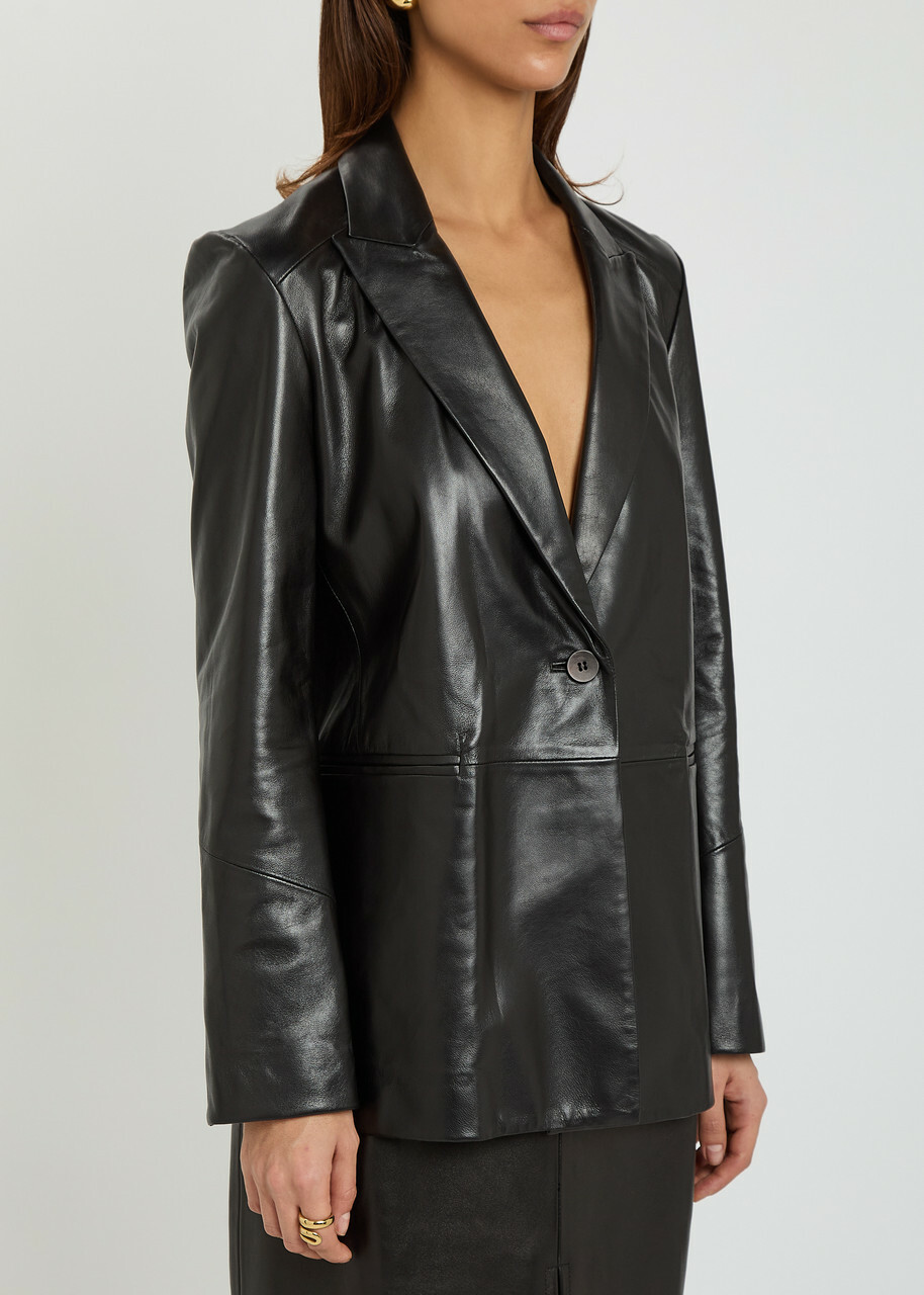 Nour Hammour Arden Leather Blazer Black