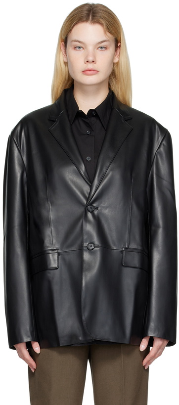 Photo: The Frankie Shop Black Faux-Leather Olympia Blazer