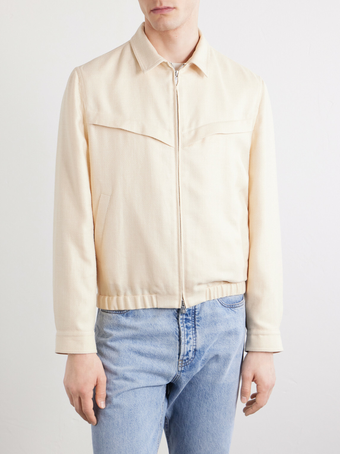 Brunello Cucinelli - Herringbone Wool, Silk and Linen-Blend Blouson Jacket - Neutrals