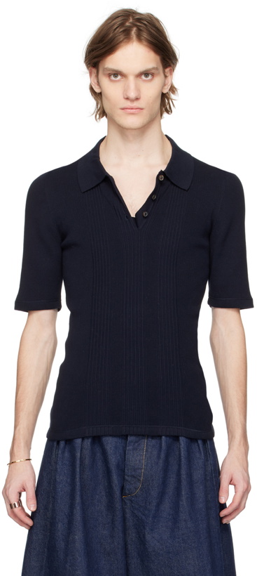 Photo: Maison Margiela Navy Three-Button Polo