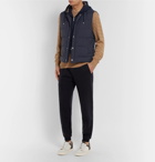 Brunello Cucinelli - Layered Quilted Shell and Stretch-Cotton Jersey Hooded Down Gilet - Men - Navy