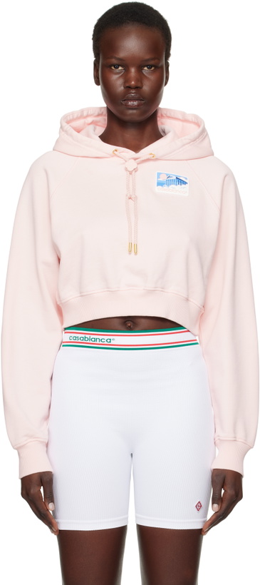 Photo: Casablanca Pink Greek Temple Rubber Patch Crop Hoodie