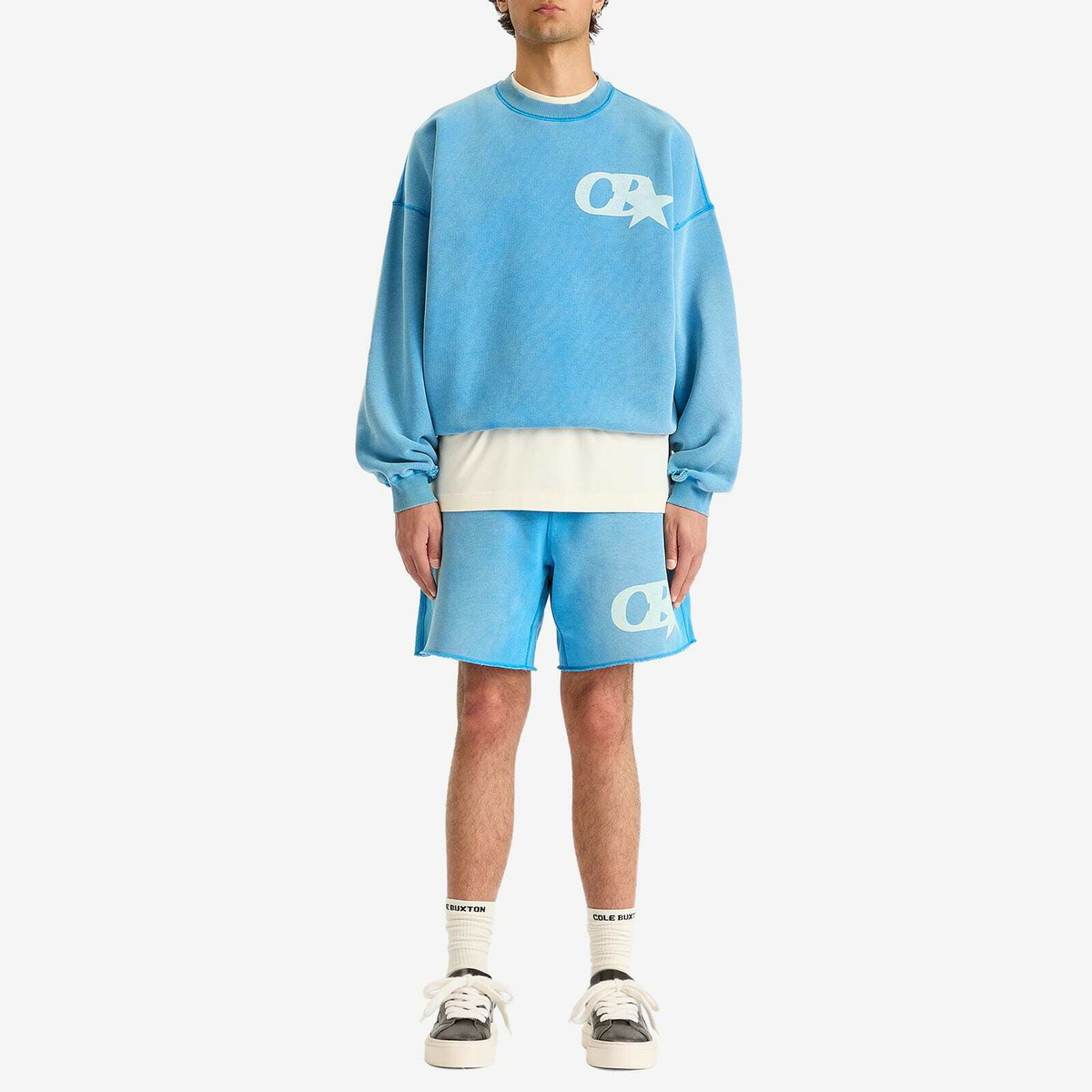 Cole Buxton Men's CB Star Distressed Sweatshirt in Washed Blue